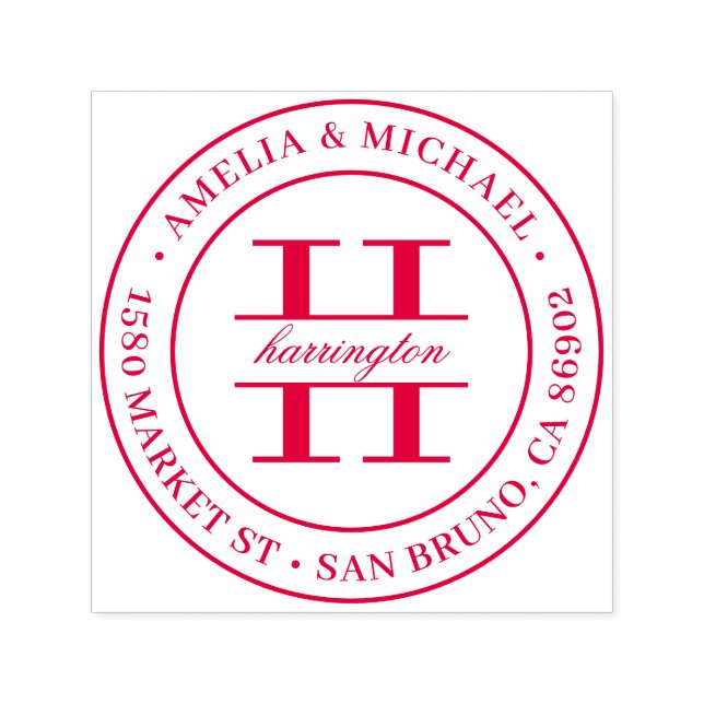 Tampon Auto-encreur Classic Round Monogram Mariage Adresse de retour (Design)