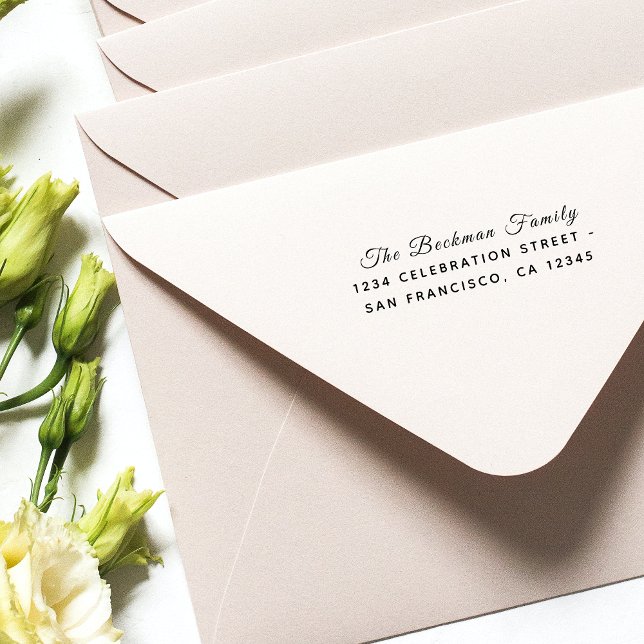 Tampon Auto-encreur Classic Script Police Holiday Party Adresse de ret (Classic Script Font Holiday Party Return Address Self-inking Stamp)