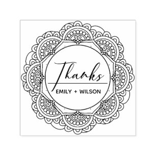 TAMPON AUTO-ENCREUR  CLASSY ORNATE MANDALA SCRIPT PERSONNALISÉ MERCI MA