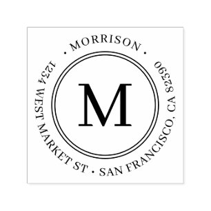 Tampon Auto-encreur Classy Round Monogramme Nom de famille Adresse de 