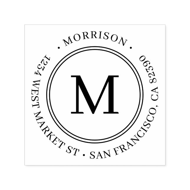 Tampon Auto-encreur Classy Round Monogramme Nom de famille Adresse de  (Design)