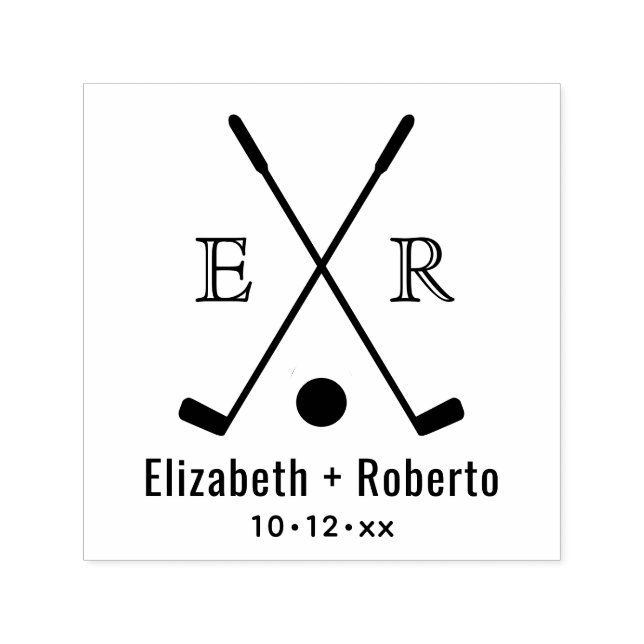 Tampon Auto-encreur Clubs de golf traversés Couple 2 Monogramme initia (Design)