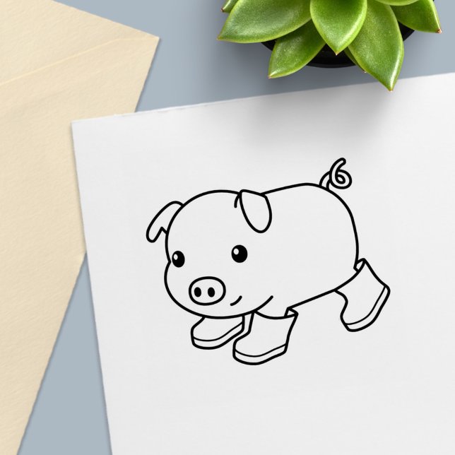 Tampon Auto-encreur Cochon de porc mignon en bottes en caoutchouc (Créateur téléchargé)