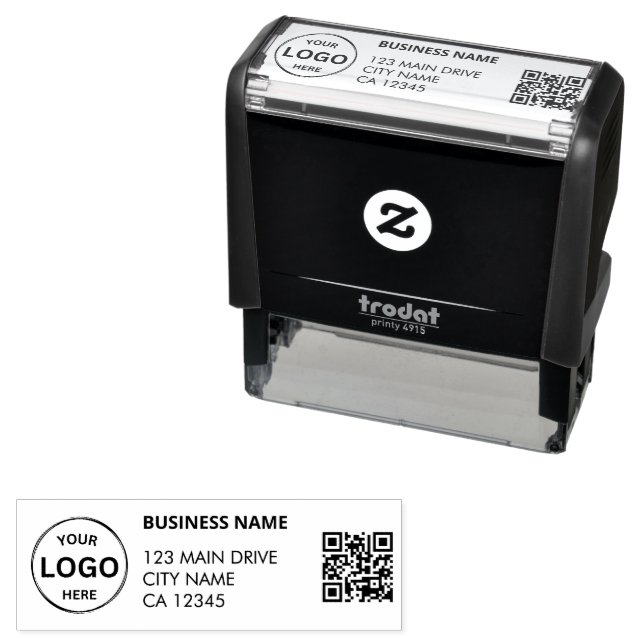 Tampon Auto-encreur Code QR entreprise Retour Adresse Logo professionn (En situation)