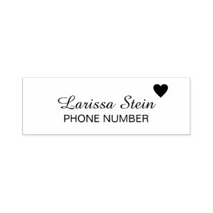 Tampon Auto-encreur coeur d'amour + numéro de téléphone + nom