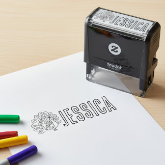 Tampon Auto-encreur Coloring Book Peacock and Name Stamp