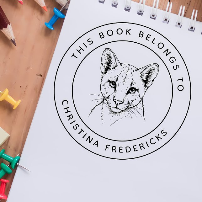 Tampon Auto-encreur Cougar Cat Ce Livre Appartient Au Nom Du Jeune (Créateur téléchargé)