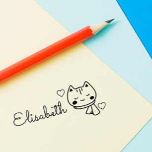 Tampon Auto-encreur Couper Doodle Kitty Chat Nom personnalisé Personna