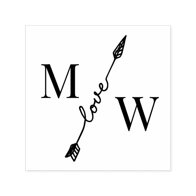 Tampon Auto-encreur Couple 2 Monogramme initial avec flèche d'amour (Design)