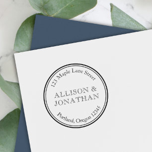 Tampon Auto-encreur Couple Bordure Ronde Classique Nom Adresse de reto