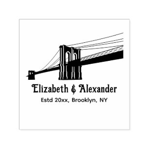 Tampon Auto-encreur Couple de mariage à Brooklyn Bridge NYC Date de cr