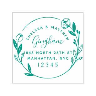 Tampon Auto-encreur Couple marié mignon Floral Wreath Return Adresse