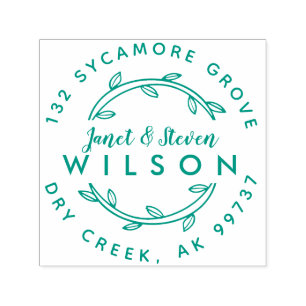 Tampon Auto-encreur Couple marié Nom complet main tiré Wreath