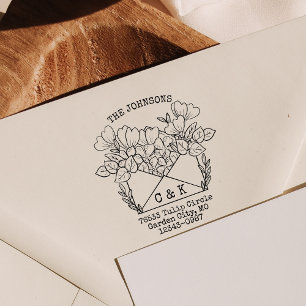Tampon Auto-encreur Couples Initiales Retour Adresse Fleurs