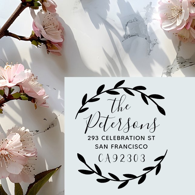 Tampon Auto-encreur Couronne botanique Nom de famille Script Retourner (Créateur téléchargé)