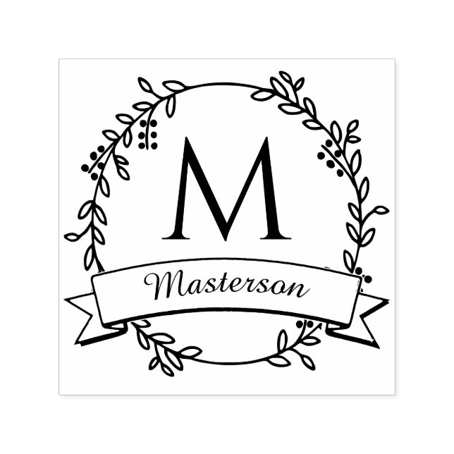 Tampon Auto-encreur Couronne botanique Nom initial Monogramme #2R (Design)