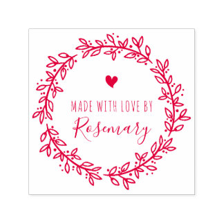 Tampon Auto-encreur Couronne Botanique Rouge Fabriquée Avec Amour Par