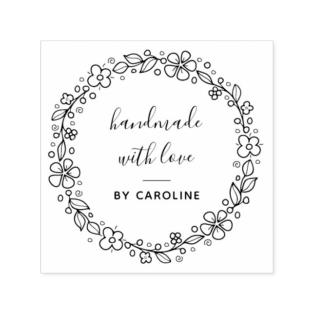 Tampon Auto-encreur couronne botanique stylisée faite à la main (Design)