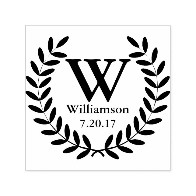 Tampon Auto-encreur Couronne de Laurel Noir Classique Nom de famille I (Design)