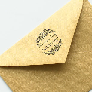 Tampon Auto-encreur Couronne florale chic Adresse de retour du scrip