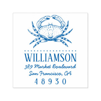 Tampon Auto-encreur Crabe à main Typographie nautique Adresse de retou