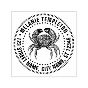 Tampon Auto-encreur Crabe vintage n° 1 Nom de dessin Adresse de retour