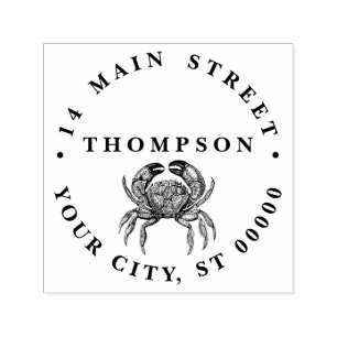 Tampon Auto-encreur Crabe vintage n° 1 Nom de dessin Adresse de retour