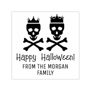 Tampon Auto-encreur Crâne et os croisés Couple couronné Joyeux Hallowe
