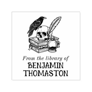 Tampon Auto-encreur Crâne gothique, Corbeau, Quill & Ink Nom du livre