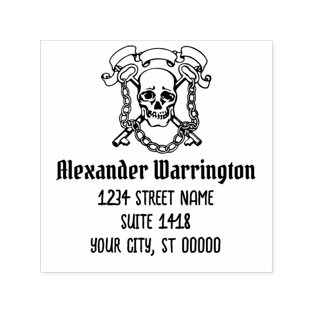 Tampon Auto-encreur Crâne gothique, Touches, Chaînes Nom Adresse de re (Design)