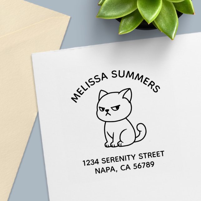 Tampon Auto-encreur Cranky Moody Cat Arch Address (Créateur téléchargé)