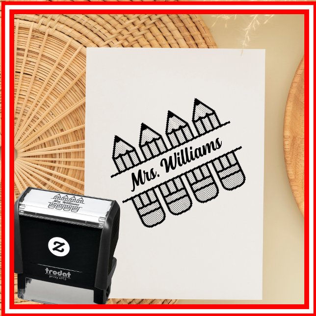 Tampon Auto-encreur Crayon Enseignant Remerciement Rentrée Scolaire (Créateur téléchargé)