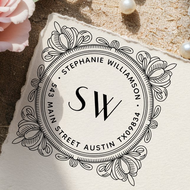 Tampon Auto-encreur Create Your Own Leafy Monogram  Return Address (Créateur téléchargé)