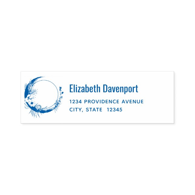 Tampon Auto-encreur Crescent Moon avec des fleurs blanches Adresse (Design)