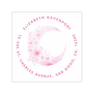 Tampon Auto-encreur Crescent Moon avec Jolie Fleurs Adresse