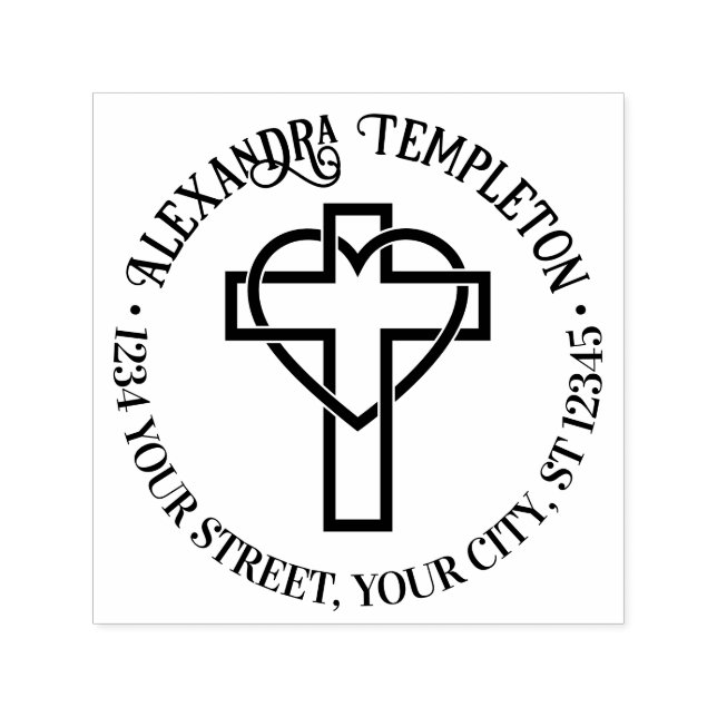 Tampon Auto-encreur Croix avec Coeur enmêlé Nom de retour Adresse Rnd (Design)