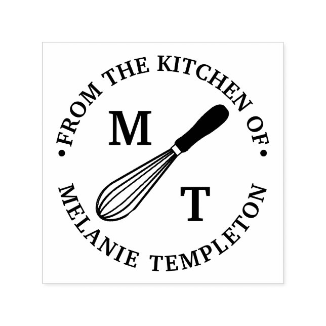Tampon Auto-encreur Cuisine Whisk "De la cuisine de" Nom Monogramme (Design)