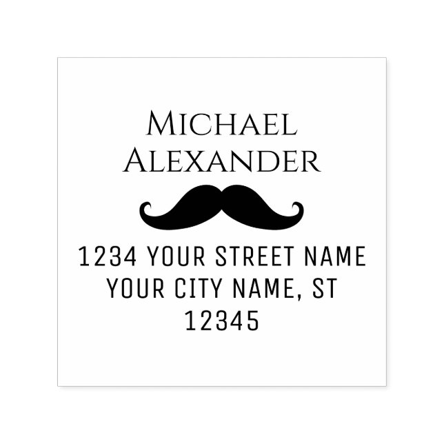Tampon Auto-encreur Curly Mustache Silhouette Nom Adresse de retour (Design)