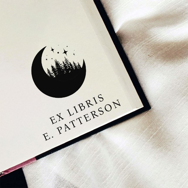 Tampon Auto-encreur Custom Moon Forest & Stars Ex Libris Boite (Créateur téléchargé)
