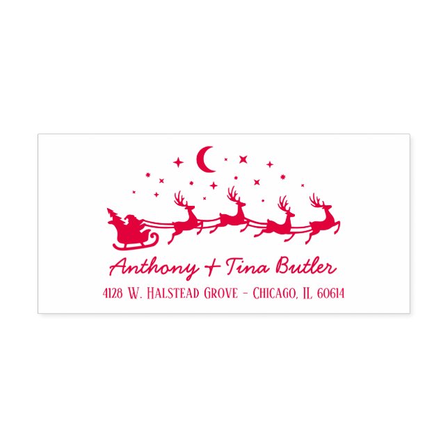 Tampon Auto-encreur Custom Santa Sleigh & Reindeers Holiday  (Design)
