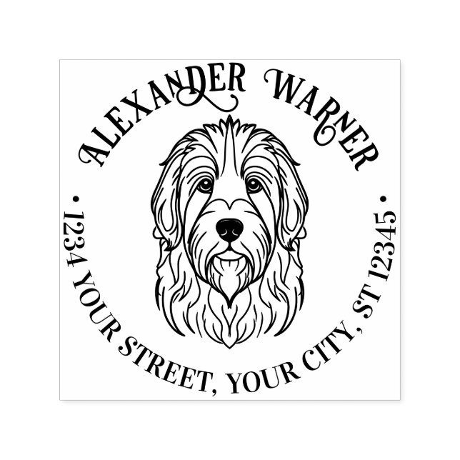 Tampon Auto-encreur Cute Anglais Sheepdog Head Name Adresse de retour (Design)