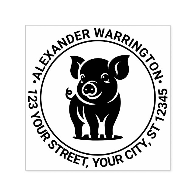 Tampon Auto-encreur Cute Baby Pig Standing #1 Nom Adresse de retour (Design)