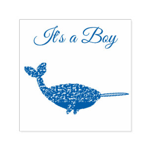 Tampon Auto-encreur Cute Blue Baby Boy Narwhal Baby shower personnalis