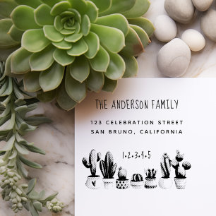Tampon Auto-encreur Cute Cactus   Nom de famille personnalisé et adres