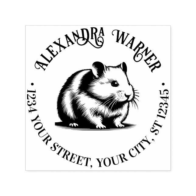 Tampon Auto-encreur Cute Cheeky Hamster Nom Adresse de retour (Design)