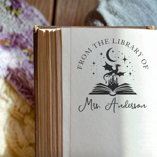 Tampon Auto-encreur Cute Dragon Library Floral Grow your Mind Teacher