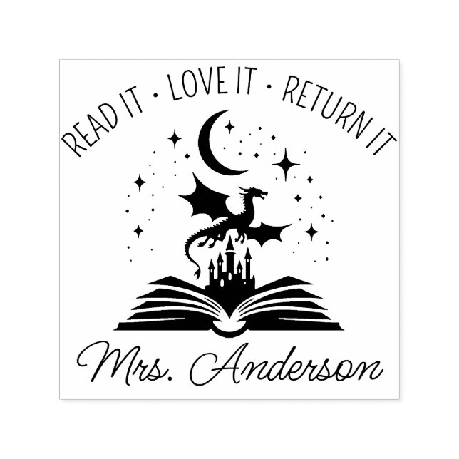 Tampon Auto-encreur Cute Dragon Library Floral Grow your Mind Teacher (Design)