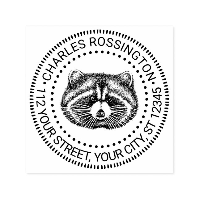 Tampon Auto-encreur Cute Fat Raccoon Nom visage Adresse de retour (Design)