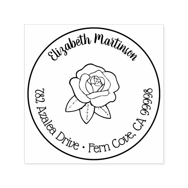 Tampon Auto-encreur Cute Floral Rose Nom Fleur Retour Adresse Round (Design)
