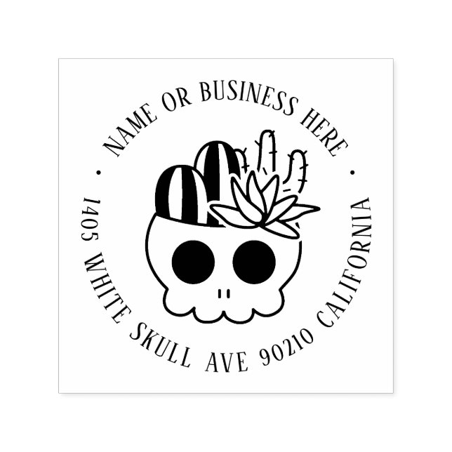 Tampon Auto-encreur Cute Halloween Crâne Nom personnalisé Adresse de r (Design)